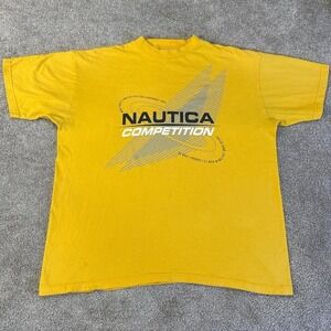 Vintage Nautica Competition Yellow T-Shirt Made in USA Large Classic Sailing Tee